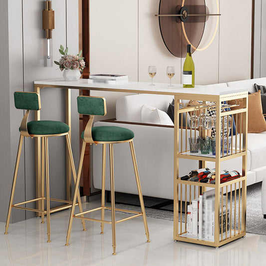 Glam White Marble Bar Table with Rectangle Table Top Gold Sled Table - 42" H Clearhalo 'Bar Furniture' 'Bar Tables' 'bar_tables' 'furn' 'furn_bar_tables' 'Furniture' 'furniture_bar_tables' 'Kitchen & Dining Furniture' 4463367