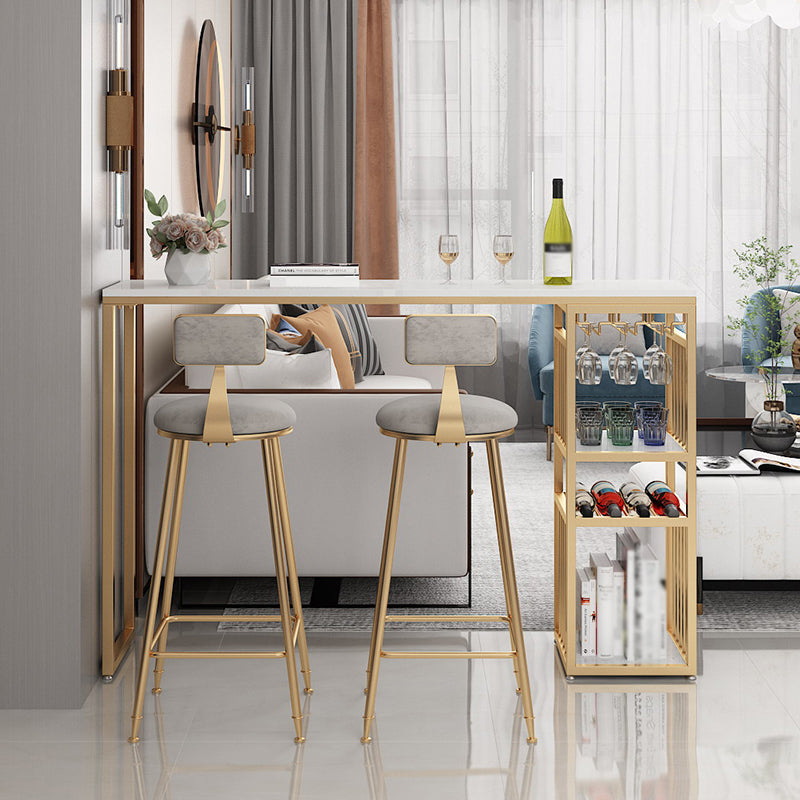 Glam White Marble Bar Table with Rectangle Table Top Gold Sled Table - 42" H Clearhalo 'Bar Furniture' 'Bar Tables' 'bar_tables' 'furn' 'furn_bar_tables' 'Furniture' 'furniture_bar_tables' 'Kitchen & Dining Furniture' 4463369