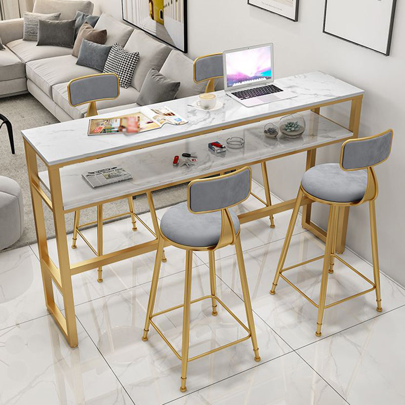 Glam White Marble Pub Table with Rectangle Table Top Gold Trestle Table - 42" H 78.7"L x 15.7"W x 41.3"H Storage Included Without Chairs Clearhalo 'Bar Furniture' 'Bar Tables' 'bar_tables' 'furn' 'furn_bar_tables' 'Furniture' 'furniture_bar_tables' 'Kitchen & Dining Furniture' 4463383