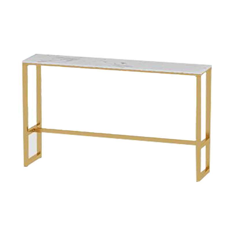 Glam White Marble Pub Table with Rectangle Table Top Gold Trestle Table - 42" H Storage Not Included Without Chairs Clearhalo 'Bar Furniture' 'Bar Tables' 'bar_tables' 'furn' 'furn_bar_tables' 'Furniture' 'furniture_bar_tables' 'Kitchen & Dining Furniture' 4463384