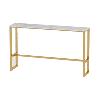 Glam White Marble Pub Table with Rectangle Table Top Gold Trestle Table - 42" H Storage Not Included Without Chairs Clearhalo 'Bar Furniture' 'Bar Tables' 'bar_tables' 'furn' 'furn_bar_tables' 'Furniture' 'furniture_bar_tables' 'Kitchen & Dining Furniture' 4463384