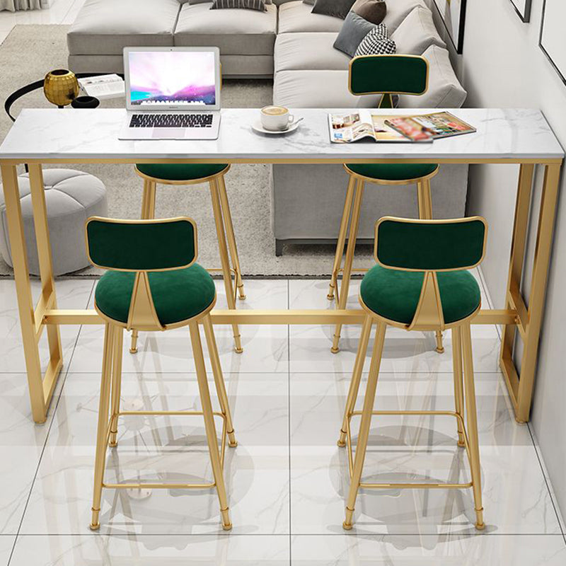 Glam White Marble Pub Table with Rectangle Table Top Gold Trestle Table - 42" H 78.7"L x 15.7"W x 41.3"H Storage Not Included Without Chairs Clearhalo 'Bar Furniture' 'Bar Tables' 'bar_tables' 'furn' 'furn_bar_tables' 'Furniture' 'furniture_bar_tables' 'Kitchen & Dining Furniture' 4463385