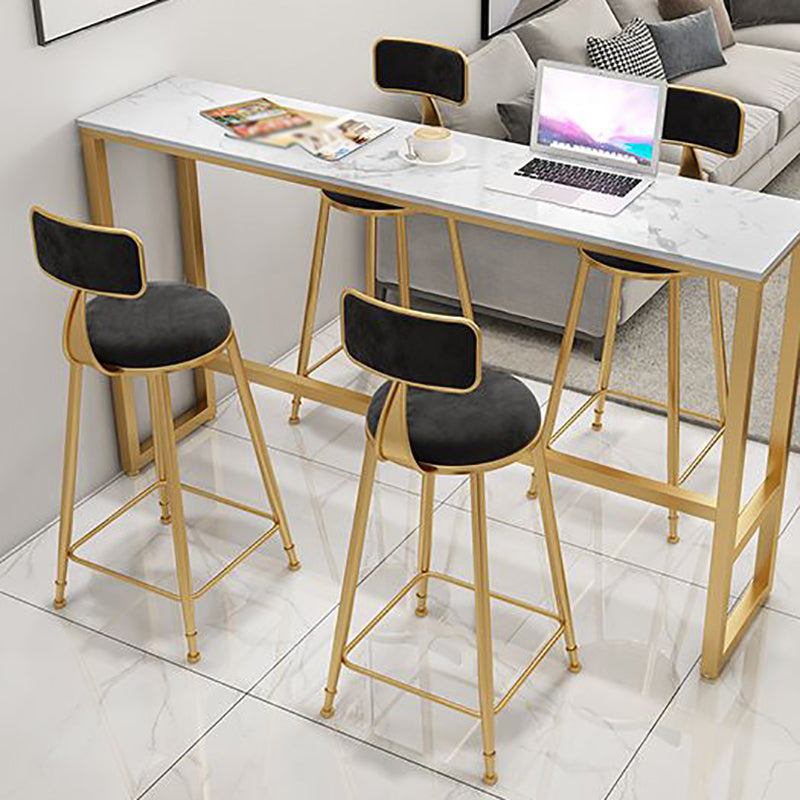 Glam White Marble Pub Table with Rectangle Table Top Gold Trestle Table - 42" H 86.6"L x 15.7"W x 41.3"H Storage Not Included Without Chairs Clearhalo 'Bar Furniture' 'Bar Tables' 'bar_tables' 'furn' 'furn_bar_tables' 'Furniture' 'furniture_bar_tables' 'Kitchen & Dining Furniture' 4463386