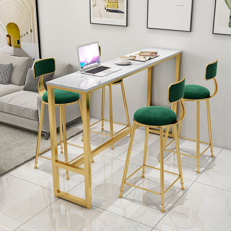 Glam White Marble Pub Table with Rectangle Table Top Gold Trestle Table - 42" H 70.9"L x 15.7"W x 41.3"H Storage Not Included Without Chairs Clearhalo 'Bar Furniture' 'Bar Tables' 'bar_tables' 'furn' 'furn_bar_tables' 'Furniture' 'furniture_bar_tables' 'Kitchen & Dining Furniture' 4463387