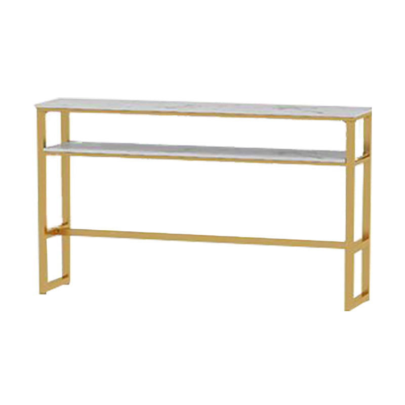 Glam White Marble Pub Table with Rectangle Table Top Gold Trestle Table - 42" H Storage Included Without Chairs Clearhalo 'Bar Furniture' 'Bar Tables' 'bar_tables' 'furn' 'furn_bar_tables' 'Furniture' 'furniture_bar_tables' 'Kitchen & Dining Furniture' 4463388