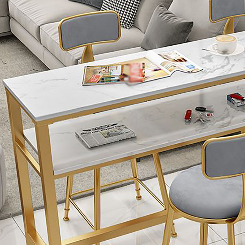 Glam White Marble Pub Table with Rectangle Table Top Gold Trestle Table - 42" H Clearhalo 'Bar Furniture' 'Bar Tables' 'bar_tables' 'furn' 'furn_bar_tables' 'Furniture' 'furniture_bar_tables' 'Kitchen & Dining Furniture' 4463391