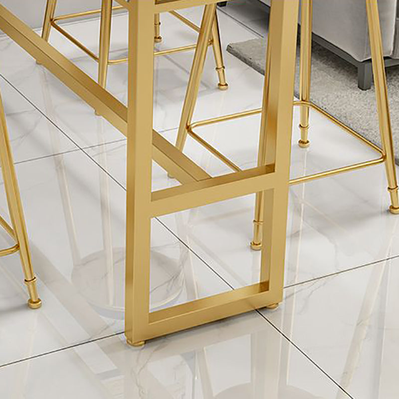 Glam White Marble Pub Table with Rectangle Table Top Gold Trestle Table - 42" H Clearhalo 'Bar Furniture' 'Bar Tables' 'bar_tables' 'furn' 'furn_bar_tables' 'Furniture' 'furniture_bar_tables' 'Kitchen & Dining Furniture' 4463392