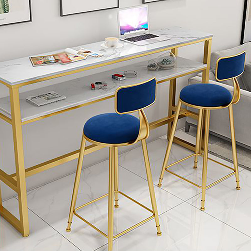 Glam White Marble Pub Table with Rectangle Table Top Gold Trestle Table - 42" H Clearhalo 'Bar Furniture' 'Bar Tables' 'bar_tables' 'furn' 'furn_bar_tables' 'Furniture' 'furniture_bar_tables' 'Kitchen & Dining Furniture' 4463393