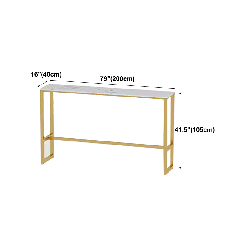 Glam White Marble Pub Table with Rectangle Table Top Gold Trestle Table - 42" H Clearhalo 'Bar Furniture' 'Bar Tables' 'bar_tables' 'furn' 'furn_bar_tables' 'Furniture' 'furniture_bar_tables' 'Kitchen & Dining Furniture' 4463398