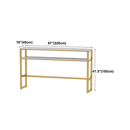 Glam White Marble Pub Table with Rectangle Table Top Gold Trestle Table - 42" H Clearhalo 'Bar Furniture' 'Bar Tables' 'bar_tables' 'furn' 'furn_bar_tables' 'Furniture' 'furniture_bar_tables' 'Kitchen & Dining Furniture' 4463409