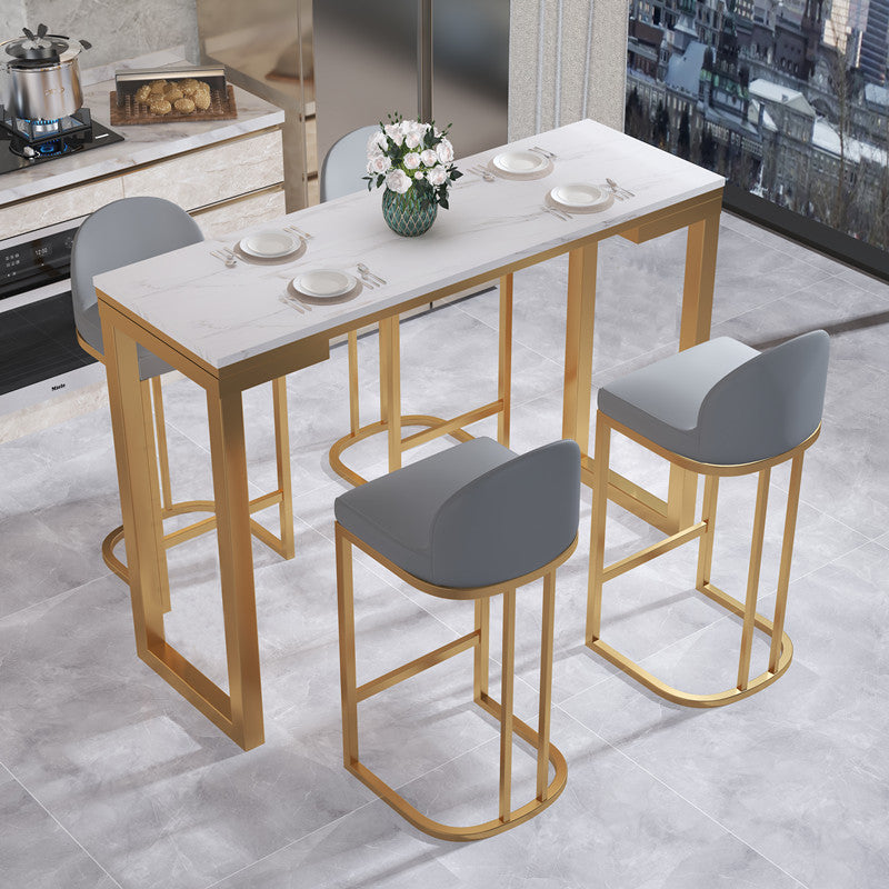 Glam White Marble Table with Rectangle Table Top Gold Sled Table - 42" H 78.7"L x 15.7"W x 41.3"H Without Chairs Clearhalo 'Bar Furniture' 'Bar Tables' 'bar_tables' 'furn' 'furn_bar_tables' 'Furniture' 'furniture_bar_tables' 'Kitchen & Dining Furniture' 4463414
