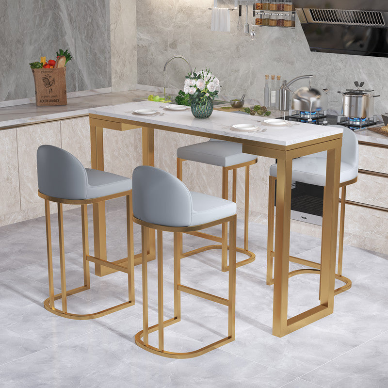 Glam White Marble Table with Rectangle Table Top Gold Sled Table - 42" H 70.9"L x 15.7"W x 41.3"H Without Chairs Clearhalo 'Bar Furniture' 'Bar Tables' 'bar_tables' 'furn' 'furn_bar_tables' 'Furniture' 'furniture_bar_tables' 'Kitchen & Dining Furniture' 4463416