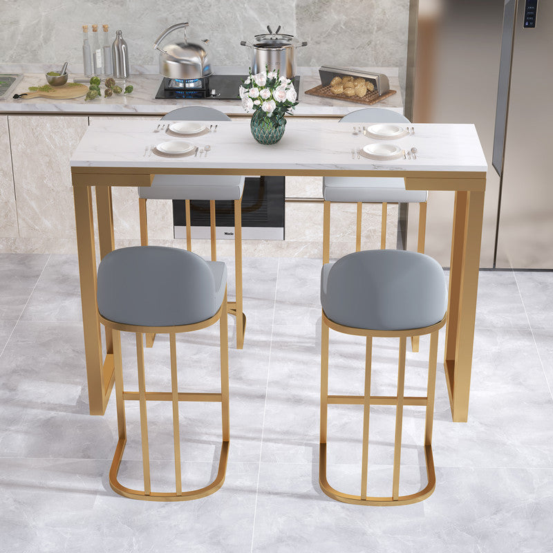 Glam White Marble Table with Rectangle Table Top Gold Sled Table - 42" H 63"L x 15.7"W x 41.3"H Without Chairs Clearhalo 'Bar Furniture' 'Bar Tables' 'bar_tables' 'furn' 'furn_bar_tables' 'Furniture' 'furniture_bar_tables' 'Kitchen & Dining Furniture' 4463417