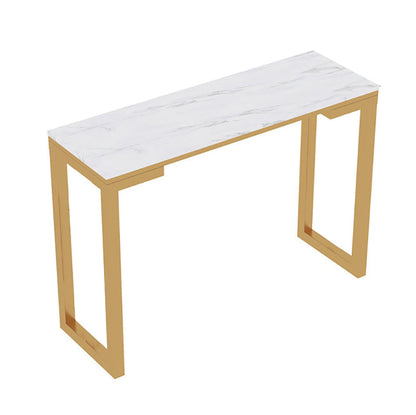 Glam White Marble Table with Rectangle Table Top Gold Sled Table - 42" H Without Chairs Clearhalo 'Bar Furniture' 'Bar Tables' 'bar_tables' 'furn' 'furn_bar_tables' 'Furniture' 'furniture_bar_tables' 'Kitchen & Dining Furniture' 4463418