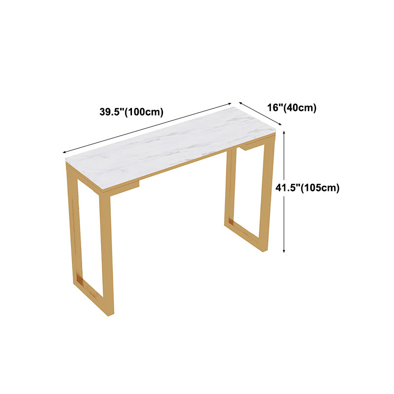 Glam White Marble Table with Rectangle Table Top Gold Sled Table - 42" H Clearhalo 'Bar Furniture' 'Bar Tables' 'bar_tables' 'furn' 'furn_bar_tables' 'Furniture' 'furniture_bar_tables' 'Kitchen & Dining Furniture' 4463421