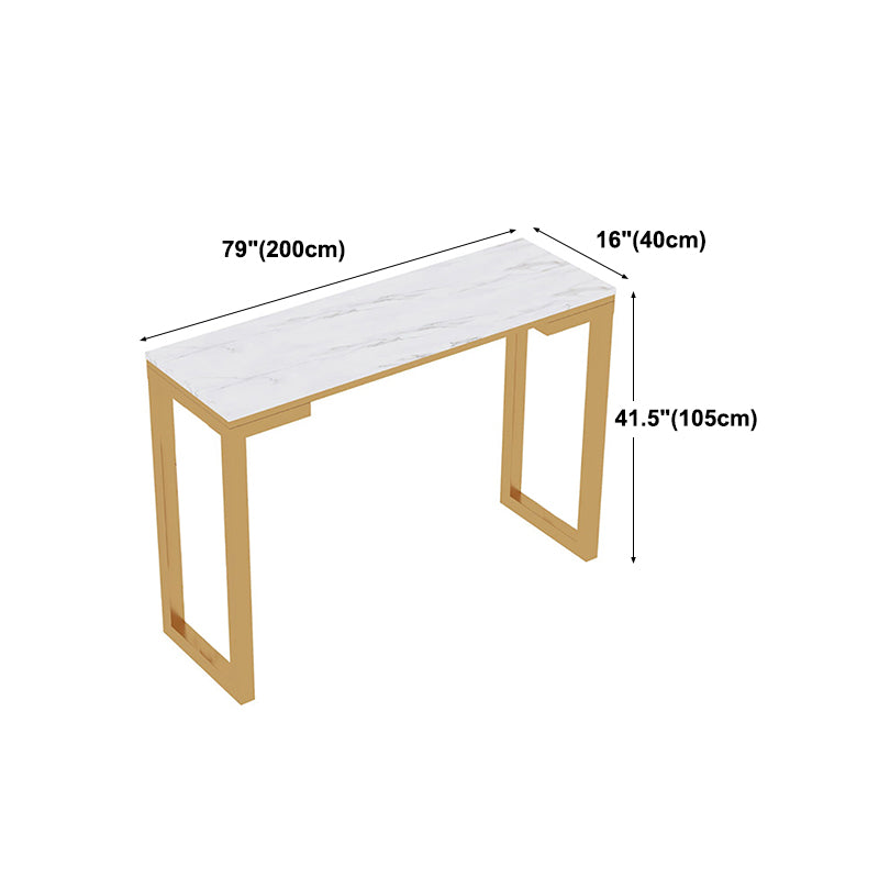 Glam White Marble Table with Rectangle Table Top Gold Sled Table - 42" H Clearhalo 'Bar Furniture' 'Bar Tables' 'bar_tables' 'furn' 'furn_bar_tables' 'Furniture' 'furniture_bar_tables' 'Kitchen & Dining Furniture' 4463426