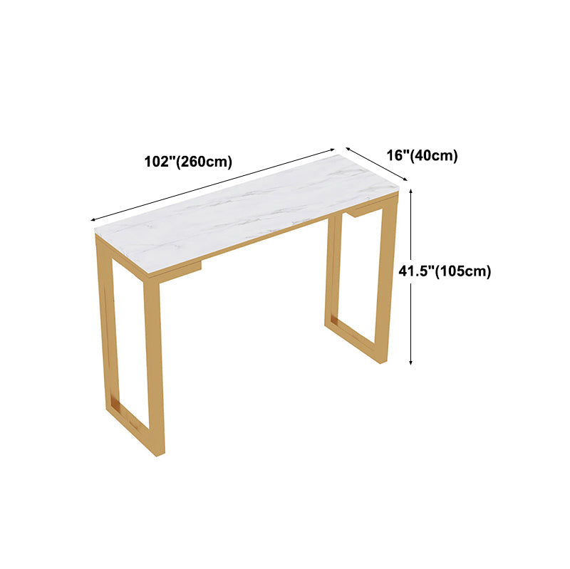 Glam White Marble Table with Rectangle Table Top Gold Sled Table - 42" H Clearhalo 'Bar Furniture' 'Bar Tables' 'bar_tables' 'furn' 'furn_bar_tables' 'Furniture' 'furniture_bar_tables' 'Kitchen & Dining Furniture' 4463429