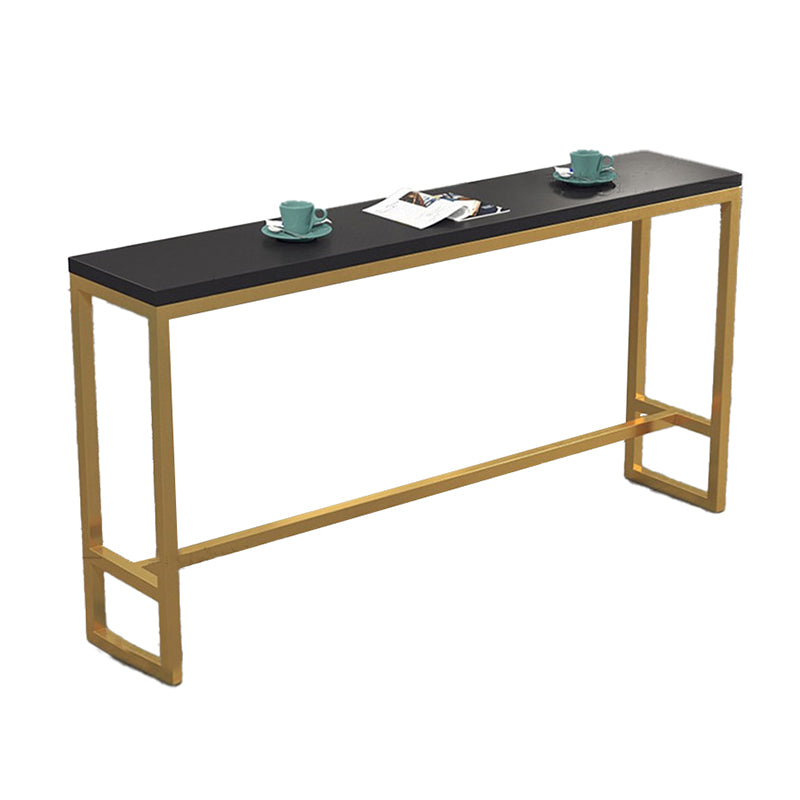 Glam Wood Bar Table with Rectangle Table Top Gold Trestle Table - 42" H Gold-Black Without Chairs Clearhalo 'Bar Furniture' 'Bar Tables' 'bar_tables' 'furn' 'furn_bar_tables' 'Furniture' 'furniture_bar_tables' 'Kitchen & Dining Furniture' 4463436