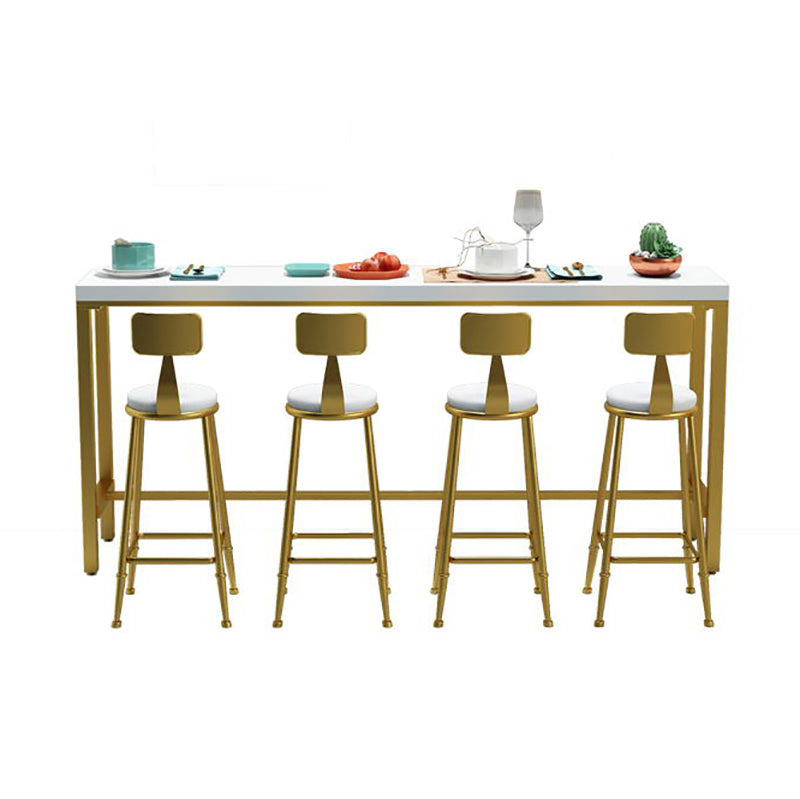 Glam Wood Bar Table with Rectangle Table Top Gold Trestle Table - 42" H White-Gold Without Chairs Clearhalo 'Bar Furniture' 'Bar Tables' 'bar_tables' 'furn' 'furn_bar_tables' 'Furniture' 'furniture_bar_tables' 'Kitchen & Dining Furniture' 4463437