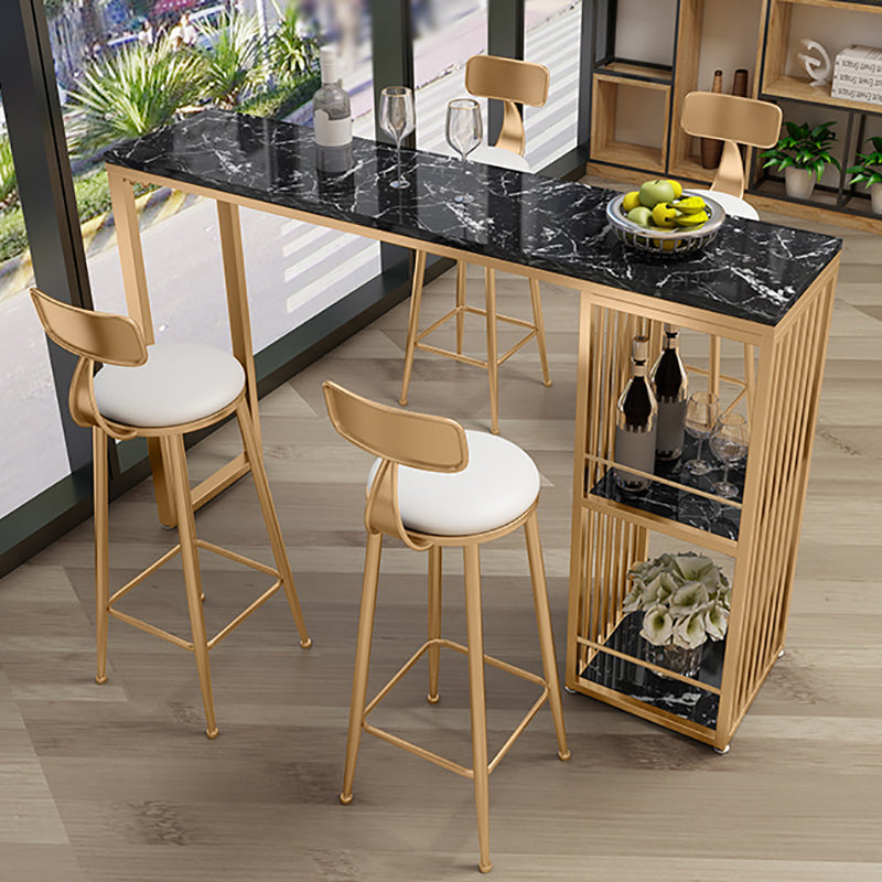 Modern White Marble Table with Rectangle Table Top Sled Table - 42" H Gold-Black Without Chairs Clearhalo 'Bar Furniture' 'Bar Tables' 'bar_tables' 'furn' 'furn_bar_tables' 'Furniture' 'furniture_bar_tables' 'Kitchen & Dining Furniture' 4463447