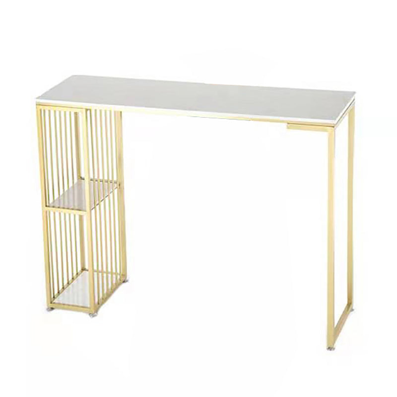 Modern White Marble Table with Rectangle Table Top Sled Table - 42" H White-Gold Without Chairs Clearhalo 'Bar Furniture' 'Bar Tables' 'bar_tables' 'furn' 'furn_bar_tables' 'Furniture' 'furniture_bar_tables' 'Kitchen & Dining Furniture' 4463449
