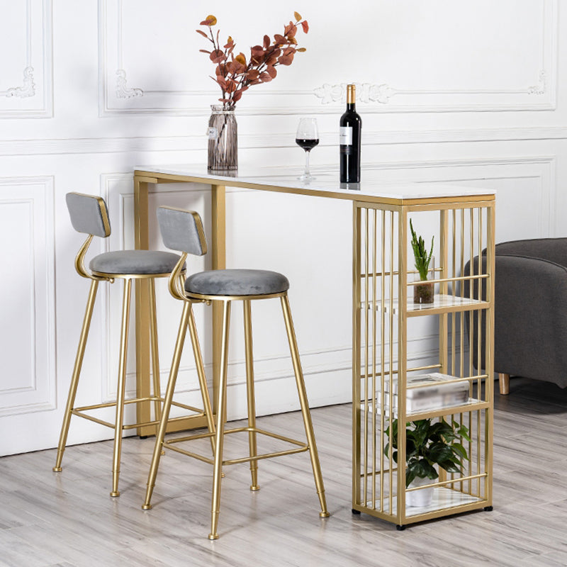 Glam White Marble Table with Rectangle Table Top Double Pedestal Table - 42" H 63"L x 15.7"W x 41.3"H Gold Without Chairs Clearhalo 'Bar Furniture' 'Bar Tables' 'bar_tables' 'furn' 'furn_bar_tables' 'Furniture' 'furniture_bar_tables' 'Kitchen & Dining Furniture' 4463477
