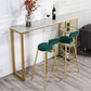 Glam White Marble Table with Rectangle Table Top Double Pedestal Table - 42" H 55.1"L x 15.7"W x 41.3"H Gold Without Chairs Clearhalo 'Bar Furniture' 'Bar Tables' 'bar_tables' 'furn' 'furn_bar_tables' 'Furniture' 'furniture_bar_tables' 'Kitchen & Dining Furniture' 4463478