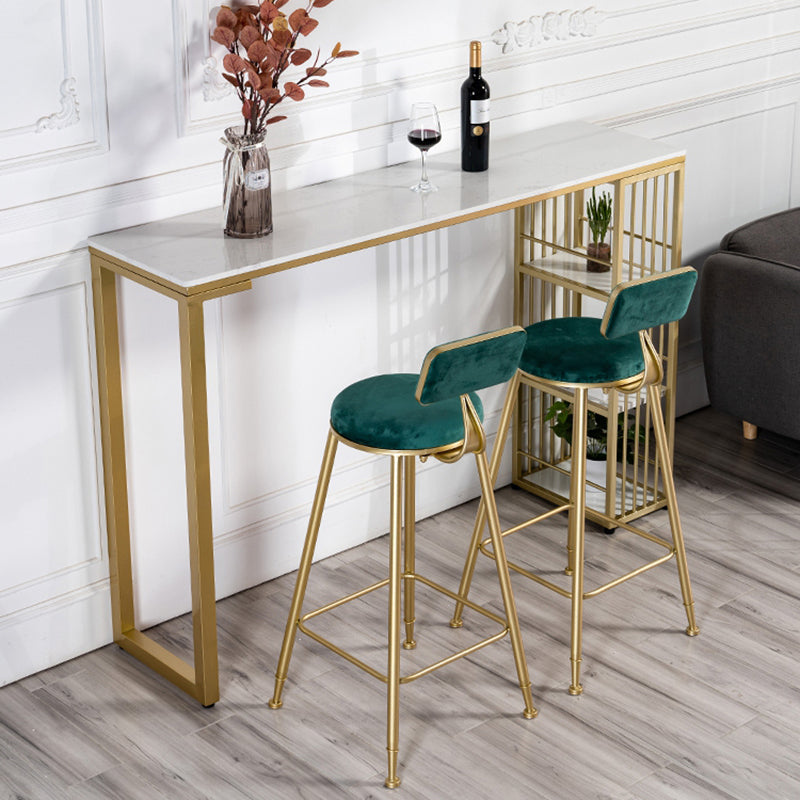 Glam White Marble Table with Rectangle Table Top Double Pedestal Table - 42" H 55.1"L x 15.7"W x 41.3"H Gold Without Chairs Clearhalo 'Bar Furniture' 'Bar Tables' 'bar_tables' 'furn' 'furn_bar_tables' 'Furniture' 'furniture_bar_tables' 'Kitchen & Dining Furniture' 4463478