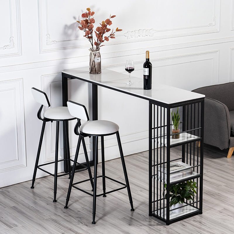 Glam White Marble Table with Rectangle Table Top Double Pedestal Table - 42" H 70.9"L x 15.7"W x 41.3"H Black Without Chairs Clearhalo 'Bar Furniture' 'Bar Tables' 'bar_tables' 'furn' 'furn_bar_tables' 'Furniture' 'furniture_bar_tables' 'Kitchen & Dining Furniture' 4463479