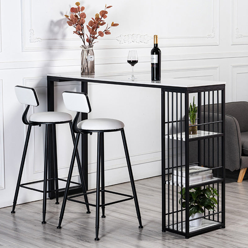 Glam White Marble Table with Rectangle Table Top Double Pedestal Table - 42" H Clearhalo 'Bar Furniture' 'Bar Tables' 'bar_tables' 'furn' 'furn_bar_tables' 'Furniture' 'furniture_bar_tables' 'Kitchen & Dining Furniture' 4463484