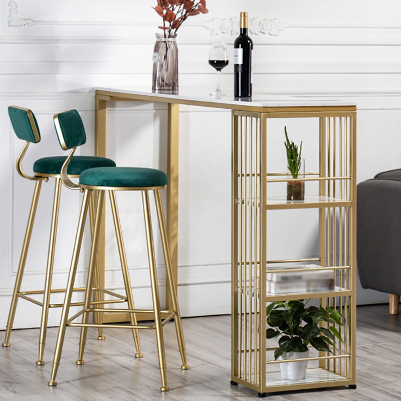 Glam White Marble Table with Rectangle Table Top Double Pedestal Table - 42" H Clearhalo 'Bar Furniture' 'Bar Tables' 'bar_tables' 'furn' 'furn_bar_tables' 'Furniture' 'furniture_bar_tables' 'Kitchen & Dining Furniture' 4463486