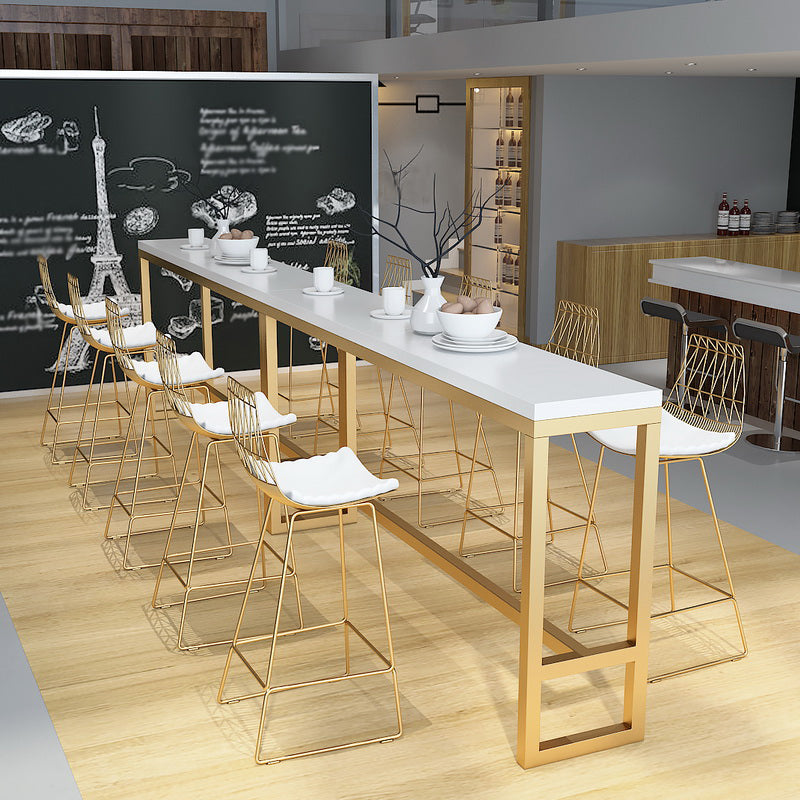 White Glam Style Bar Table in Metal and Wood Bar Indoor Bar Counter 55.1"L x 15.7"W x 41.3"H Without Chairs Clearhalo 'Bar Furniture' 'Bar Tables' 'bar_tables' 'furn' 'furn_bar_tables' 'Furniture' 'furniture_bar_tables' 'Kitchen & Dining Furniture' 4463512