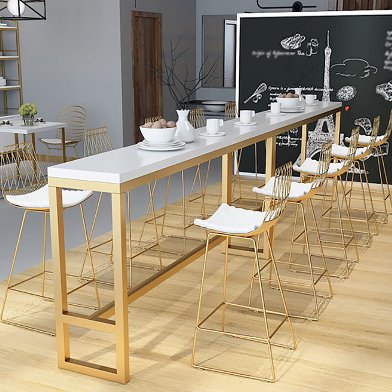 White Glam Style Bar Table in Metal and Wood Bar Indoor Bar Counter Clearhalo 'Bar Furniture' 'Bar Tables' 'bar_tables' 'furn' 'furn_bar_tables' 'Furniture' 'furniture_bar_tables' 'Kitchen & Dining Furniture' 4463517