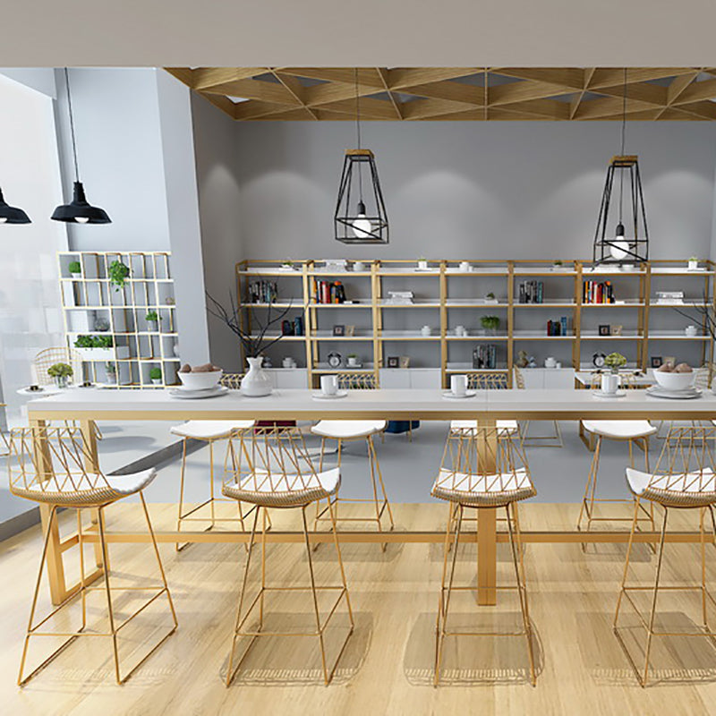 White Glam Style Bar Table in Metal and Wood Bar Indoor Bar Counter Clearhalo 'Bar Furniture' 'Bar Tables' 'bar_tables' 'furn' 'furn_bar_tables' 'Furniture' 'furniture_bar_tables' 'Kitchen & Dining Furniture' 4463521