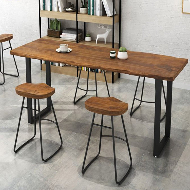 Brown Modern Style Bar Table Solid Wood and Iron Bar Table Coffee Shop Bar Table 78.7"L x 17.7"W x 41.3"H Without Chairs Clearhalo 'Bar Furniture' 'Bar Tables' 'bar_tables' 'furn' 'furn_bar_tables' 'Furniture' 'furniture_bar_tables' 'Kitchen & Dining Furniture' 4463529