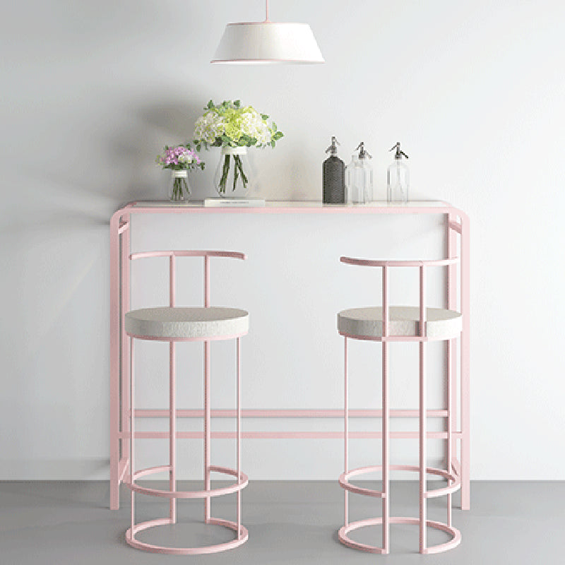 White and Pink Modern Style Bar Table in Wood and Metal Bar Table Milk Tea Shop Bar Table 63"L x 16"W x 43"H Pink Without Chairs Clearhalo 'Bar Furniture' 'Bar Tables' 'bar_tables' 'furn' 'furn_bar_tables' 'Furniture' 'furniture_bar_tables' 'Kitchen & Dining Furniture' 4463545