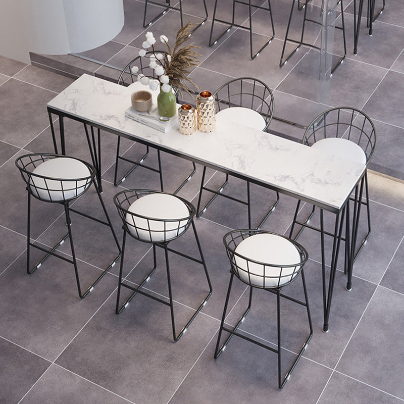 White Modern Style Rectangle Bar Table in Faux Marble and Metal Bar Table, Only Table 94.5"L x 15.7"W x 41.3"H Faux Marble Without Chairs Clearhalo 'Bar Furniture' 'Bar Tables' 'bar_tables' 'furn' 'furn_bar_tables' 'Furniture' 'furniture_bar_tables' 'Kitchen & Dining Furniture' 4463558