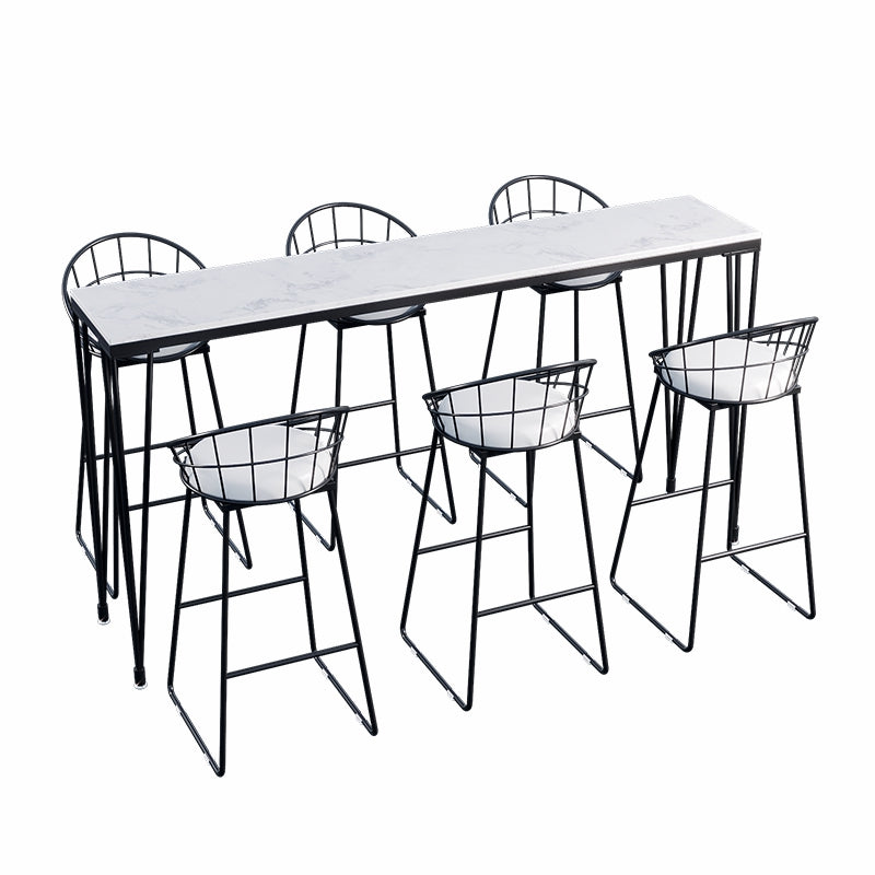 White Modern Style Rectangle Bar Table in Faux Marble and Metal Bar Table, Only Table Faux Marble Without Chairs Clearhalo 'Bar Furniture' 'Bar Tables' 'bar_tables' 'furn' 'furn_bar_tables' 'Furniture' 'furniture_bar_tables' 'Kitchen & Dining Furniture' 4463560