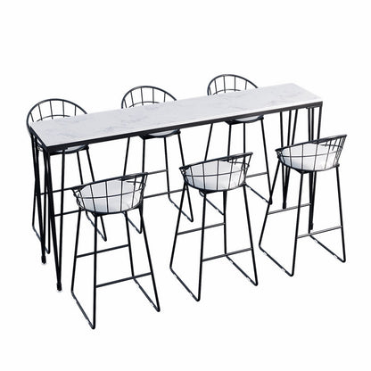 White Modern Style Rectangle Bar Table in Faux Marble and Metal Bar Table, Only Table Faux Marble Without Chairs Clearhalo 'Bar Furniture' 'Bar Tables' 'bar_tables' 'furn' 'furn_bar_tables' 'Furniture' 'furniture_bar_tables' 'Kitchen & Dining Furniture' 4463560