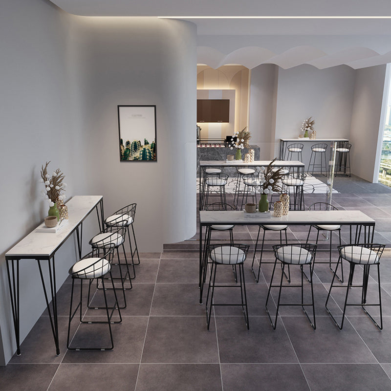 White Modern Style Rectangle Bar Table in Faux Marble and Metal Bar Table, Only Table Clearhalo 'Bar Furniture' 'Bar Tables' 'bar_tables' 'furn' 'furn_bar_tables' 'Furniture' 'furniture_bar_tables' 'Kitchen & Dining Furniture' 4463561