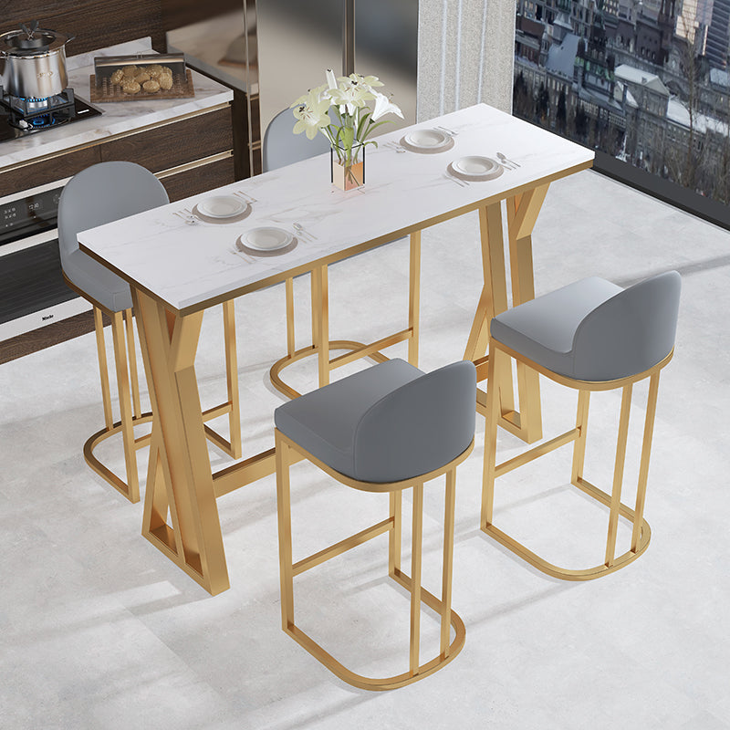 Glam White Marble Pub Table with Rectangle Table Top Trestle Table - 42" H 63"L x 19.7"W x 41.3"H White-Gold Without Chairs Clearhalo 'Bar Furniture' 'Bar Tables' 'bar_tables' 'furn' 'furn_bar_tables' 'Furniture' 'furniture_bar_tables' 'Kitchen & Dining Furniture' 4463572