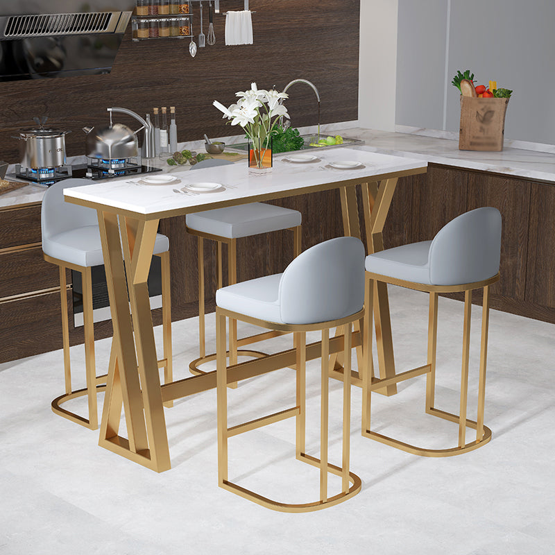 Glam White Marble Pub Table with Rectangle Table Top Trestle Table - 42" H 47.2"L x 19.7"W x 41.3"H White-Gold Without Chairs Clearhalo 'Bar Furniture' 'Bar Tables' 'bar_tables' 'furn' 'furn_bar_tables' 'Furniture' 'furniture_bar_tables' 'Kitchen & Dining Furniture' 4463574