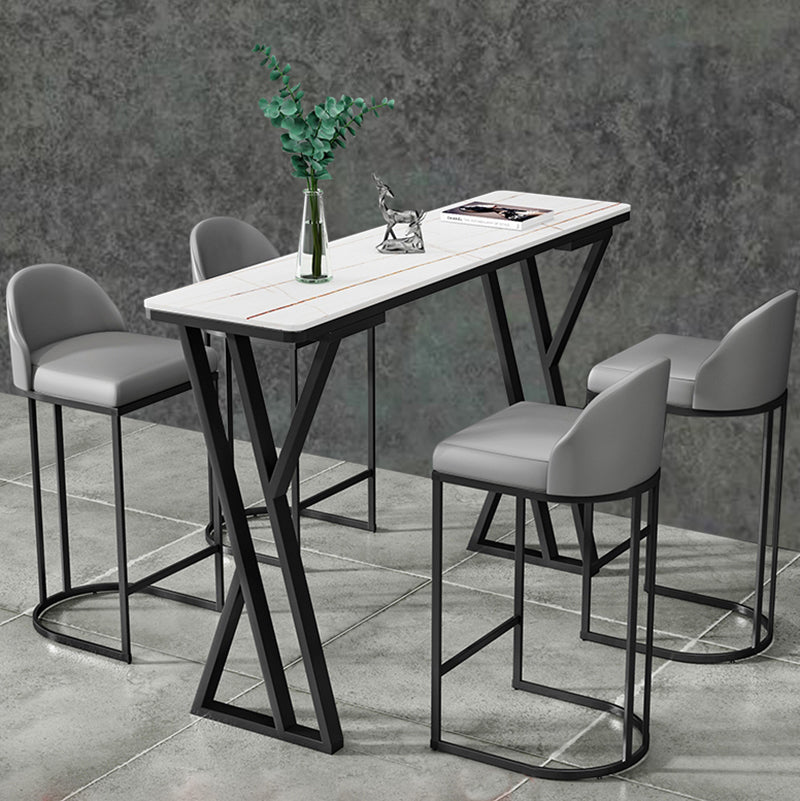 Glam White Marble Pub Table with Rectangle Table Top Trestle Table - 42" H White-Black Without Chairs Clearhalo 'Bar Furniture' 'Bar Tables' 'bar_tables' 'furn' 'furn_bar_tables' 'Furniture' 'furniture_bar_tables' 'Kitchen & Dining Furniture' 4463575