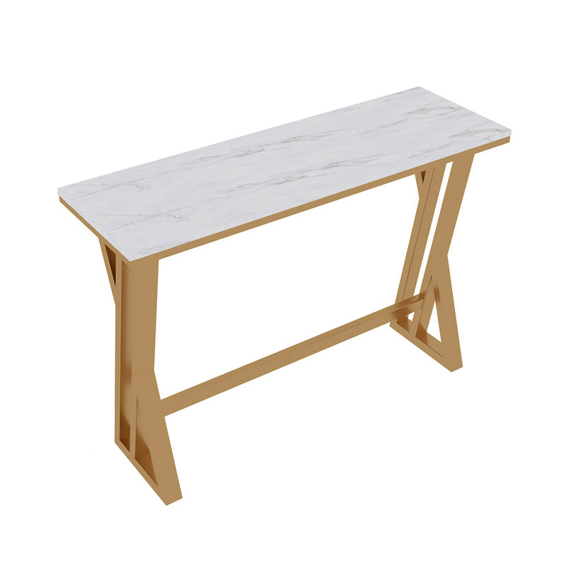 Glam White Marble Pub Table with Rectangle Table Top Trestle Table - 42" H Clearhalo 'Bar Furniture' 'Bar Tables' 'bar_tables' 'furn' 'furn_bar_tables' 'Furniture' 'furniture_bar_tables' 'Kitchen & Dining Furniture' 4463576