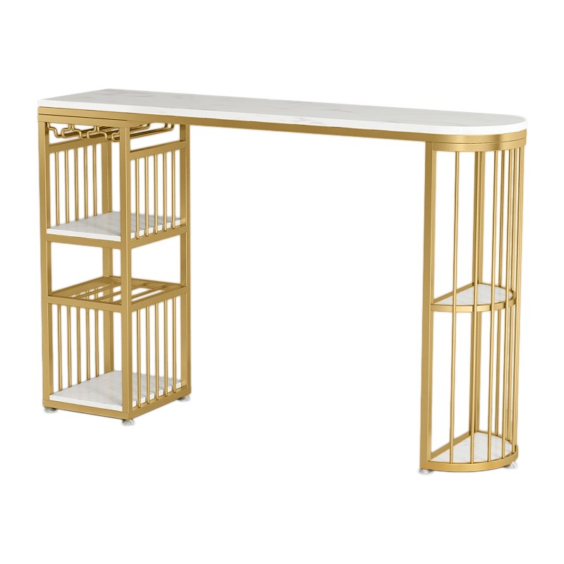 Glam White Marble Bar Table with Specialty Table Top Double Pedestal Table - 42" H White-Gold Without Chairs Clearhalo 'Bar Furniture' 'Bar Tables' 'bar_tables' 'furn' 'furn_bar_tables' 'Furniture' 'furniture_bar_tables' 'Kitchen & Dining Furniture' 4463587
