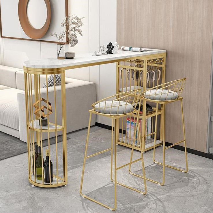 Glam White Marble Bar Table with Specialty Table Top Double Pedestal Table - 42" H Clearhalo 'Bar Furniture' 'Bar Tables' 'bar_tables' 'furn' 'furn_bar_tables' 'Furniture' 'furniture_bar_tables' 'Kitchen & Dining Furniture' 4463589