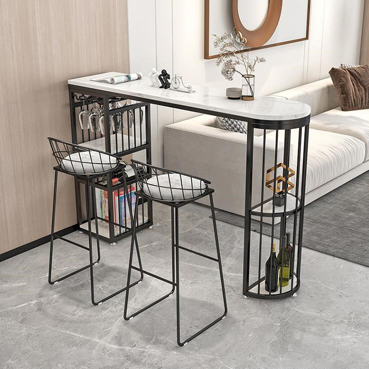 Glam White Marble Bar Table with Specialty Table Top Double Pedestal Table - 42" H Clearhalo 'Bar Furniture' 'Bar Tables' 'bar_tables' 'furn' 'furn_bar_tables' 'Furniture' 'furniture_bar_tables' 'Kitchen & Dining Furniture' 4463590