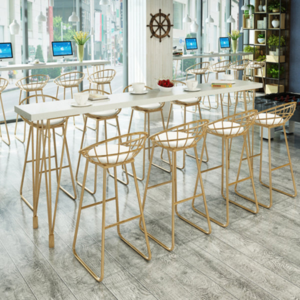 White Glam Style Bar Table in Iron and Wood Bar Indoor Bar Counter 86.6"L x 15.7"W x 41.3"H Without Chairs Clearhalo 'Bar Furniture' 'Bar Tables' 'bar_tables' 'furn' 'furn_bar_tables' 'Furniture' 'furniture_bar_tables' 'Kitchen & Dining Furniture' 4463612
