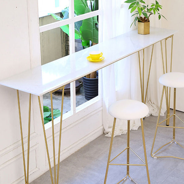 White Glam Style Bar Table in Iron and Wood Bar Indoor Bar Counter Clearhalo 'Bar Furniture' 'Bar Tables' 'bar_tables' 'furn' 'furn_bar_tables' 'Furniture' 'furniture_bar_tables' 'Kitchen & Dining Furniture' 4463618