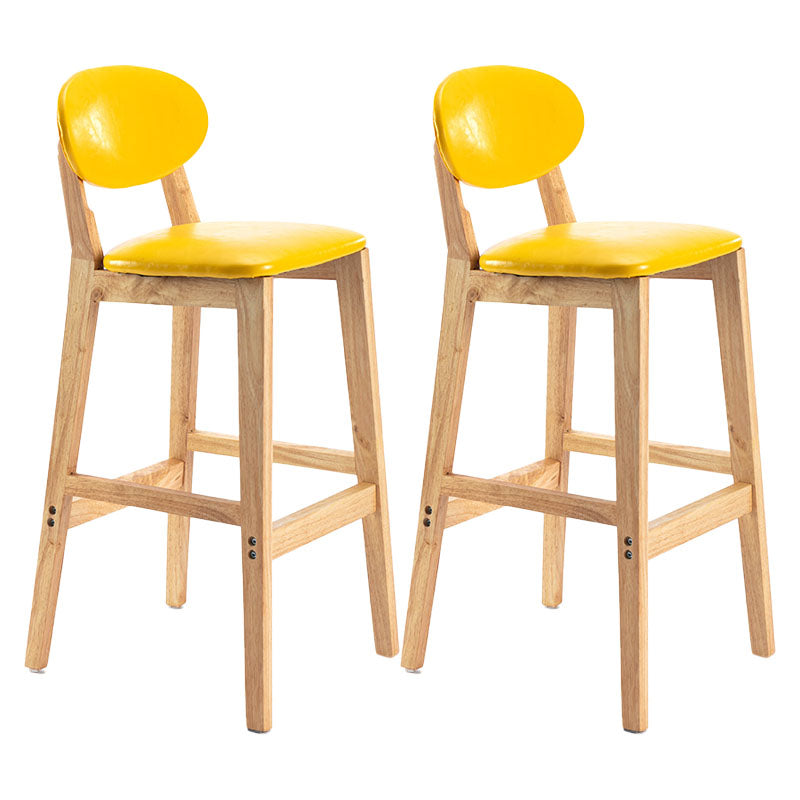 Modern Armless Backrest Counter Stool Wood Dessert Shop Bar Stool with Cushion and Pedal Fluorescent Yellow 2 Piece Set Clearhalo 'Bar Furniture' 'Bar Stools' 'bar_stools' 'furn' 'furn_bar_stools' 'furniture_bar_stools' 'Kitchen & Dining Furniture' 'kitchen&dining_furn' 'kitchen' 'kitchen_furn' Furniture' 4463813